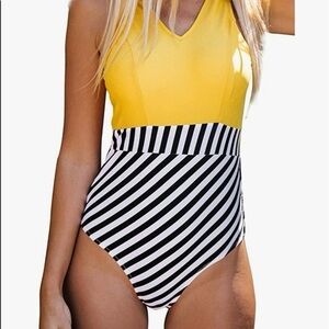 Cupshe Yellow and Black Striped Swimsuit